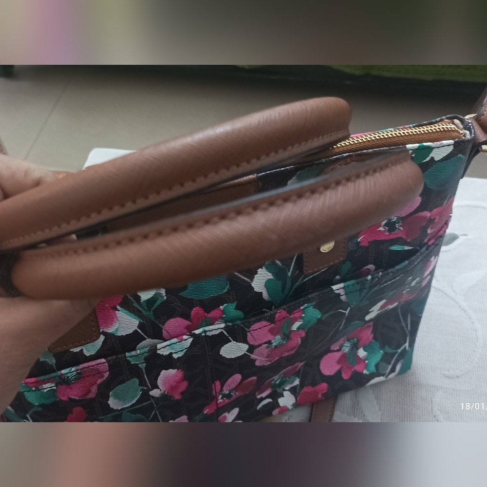 Authentic Calvin Klein coated PVC signature floral satchel cum crossbody bag - Picture 2 of 12